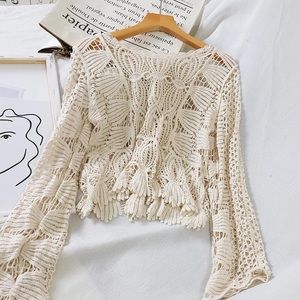 Top shirt crochet womens summer hollow lace